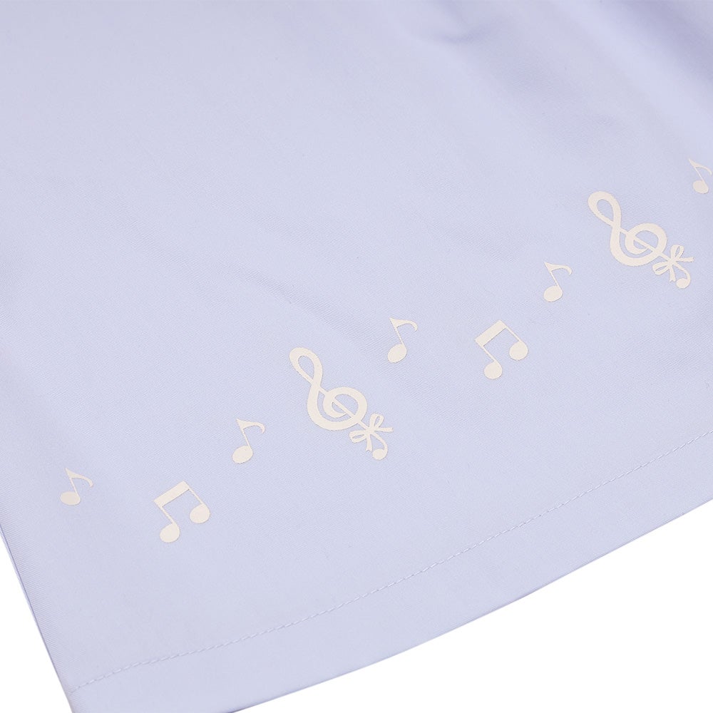 ベビー服 女の子 音符プリント 肩あき袖 ボーダー柄ドッキングワンピース ブルー(61) デザインポイント1