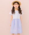 ベビー服 女の子 子ども服 こども服 キッズ ジュニア ボーダー柄 音符プリント 肩あき リボンつき袖 ドッキングワンピース ブルー(61) モデル画像アップ