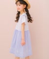 ベビー服 女の子 子ども服 こども服 キッズ ジュニア ボーダー柄 音符プリント 肩あき リボンつき袖 ドッキングワンピース ブルー(61) モデル画像全身