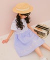 ベビー服 女の子 子ども服 こども服 キッズ ジュニア ボーダー柄 音符プリント 肩あき リボンつき袖 ドッキングワンピース ブルー(61) モデル画像1
