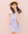 ベビー服 女の子 子ども服 こども服 キッズ ジュニア ボーダー柄 音符プリント 肩あき リボンつき袖 ドッキングワンピース ブルー(61) モデル画像2
