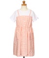 ベビー服 女の子 子ども服 こども服 こども キッズ ジュニア ギンガムチェック柄 重ね着風 ポケット オレンジ(07) トルソー背面