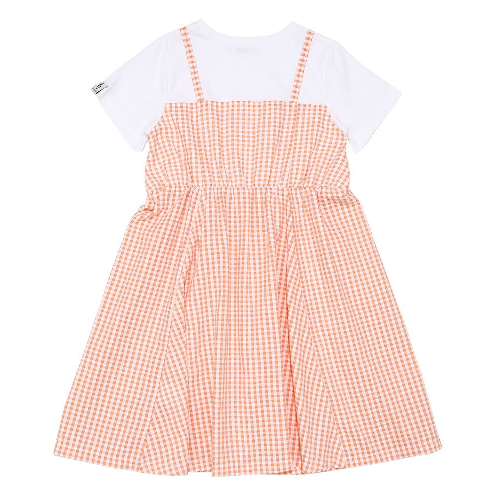 ベビー服 女の子 ギンガムチェック柄 重ね着風ワンピース オレンジ(07) 背面