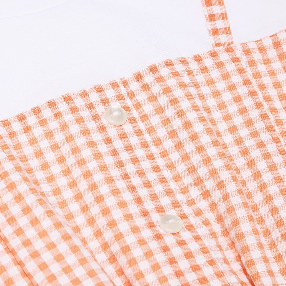 ベビー服 女の子 ギンガムチェック柄 重ね着風ワンピース オレンジ(07) デザインポイント1