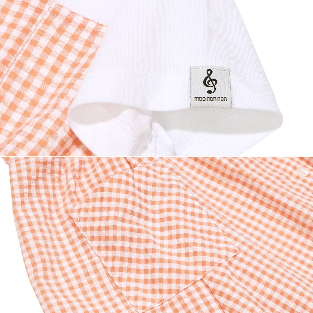 ベビー服 女の子 ギンガムチェック柄 重ね着風ワンピース オレンジ(07) デザインポイント2