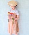 ベビー服 女の子 子ども服 こども服 こども キッズ ジュニア ギンガムチェック柄 重ね着風 ポケット オレンジ(07) モデル画像1