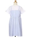 ベビー服 女の子 子ども服 こども服 こども キッズ ジュニア ギンガムチェック柄 重ね着風 ポケット ブルー(61) トルソー背面