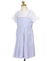 ベビー服 女の子 子ども服 こども服 こども キッズ ジュニア ギンガムチェック柄 重ね着風 ポケット ブルー(61) トルソー斜め