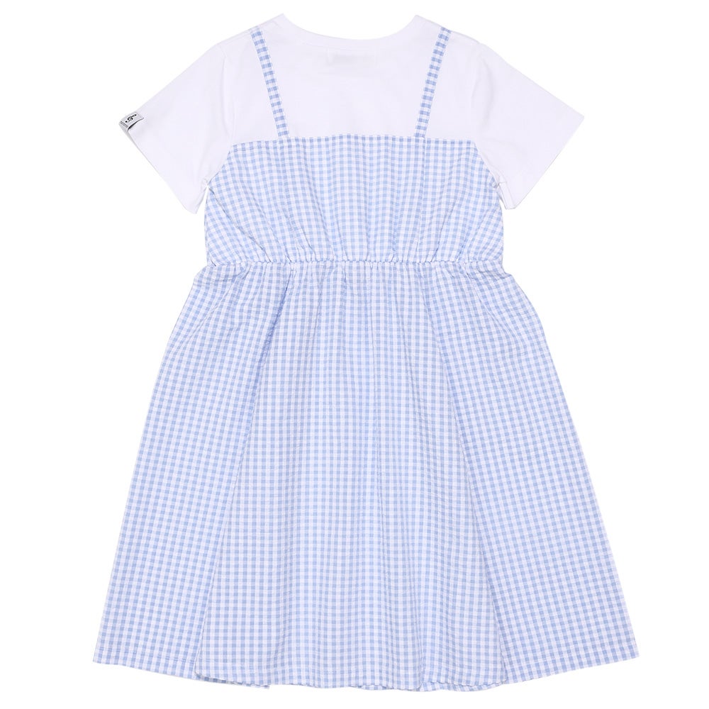 ベビー服 女の子 子ども服 こども服 こども キッズ ジュニア ギンガムチェック柄 重ね着風 ポケット ブルー(61) 背面