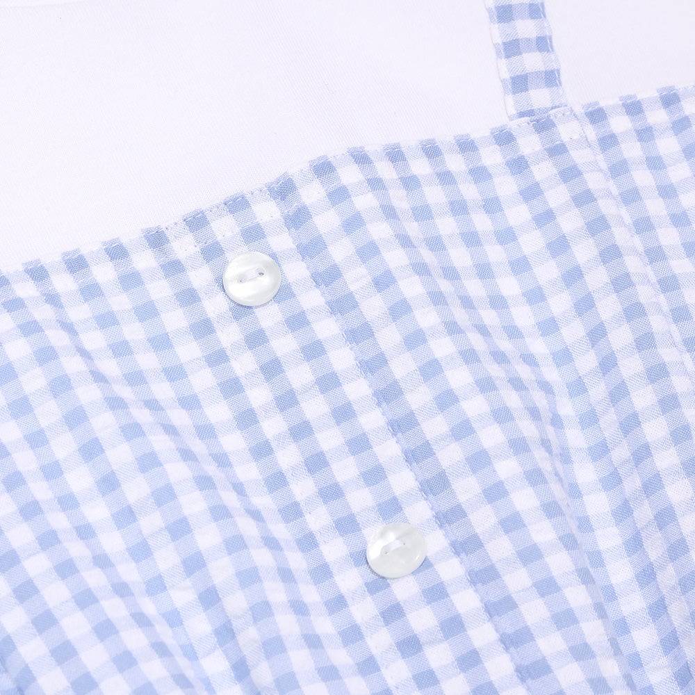 ベビー服 女の子 子ども服 こども服 こども キッズ ジュニア ギンガムチェック柄 重ね着風 ポケット ブルー(61) デザインポイント1