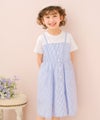 ベビー服 女の子 子ども服 こども服 こども キッズ ジュニア ギンガムチェック柄 重ね着風 ポケット ブルー(61) モデル画像アップ