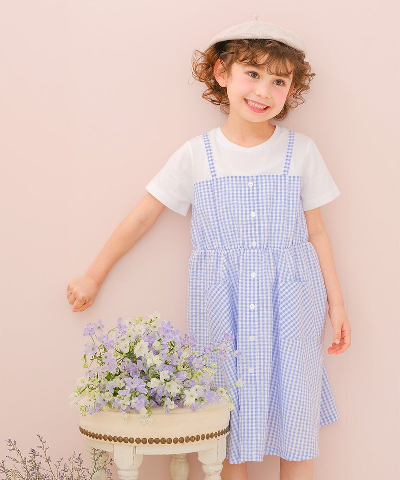 お花プリントチュールドッキングワンピース