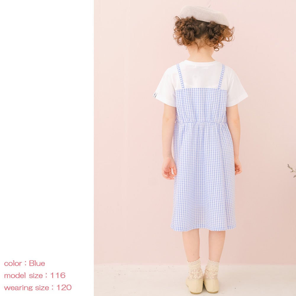 ベビー服 女の子 子ども服 こども服 こども キッズ ジュニア ギンガムチェック柄 重ね着風 ポケット