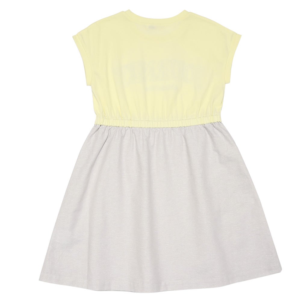 子供服 女の子 ロゴ刺繍 ギャザードッキングワンピース イエロー(04) 背面