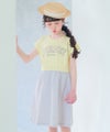 子供服 女の子 ロゴ刺繍 ギャザードッキングワンピース イエロー(04) モデル画像1