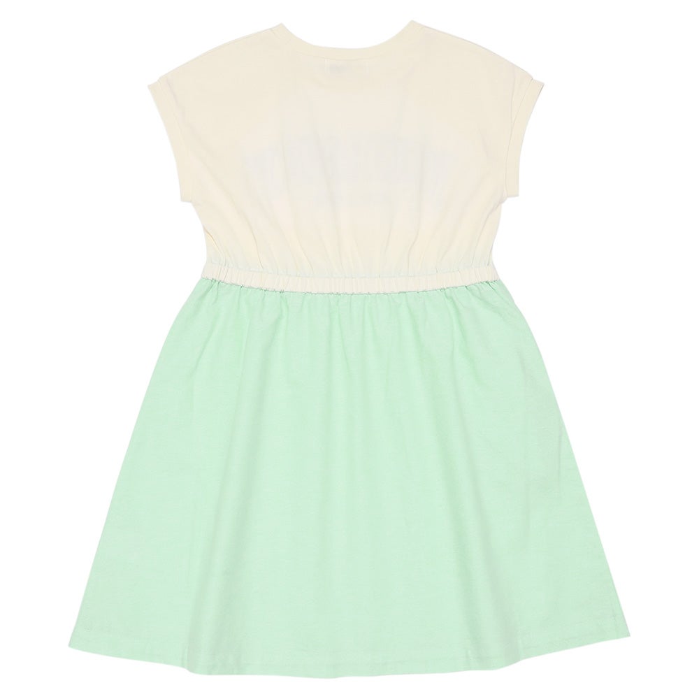子供服 女の子 ロゴ刺繍 ギャザードッキングワンピース グリーン(08) 背面