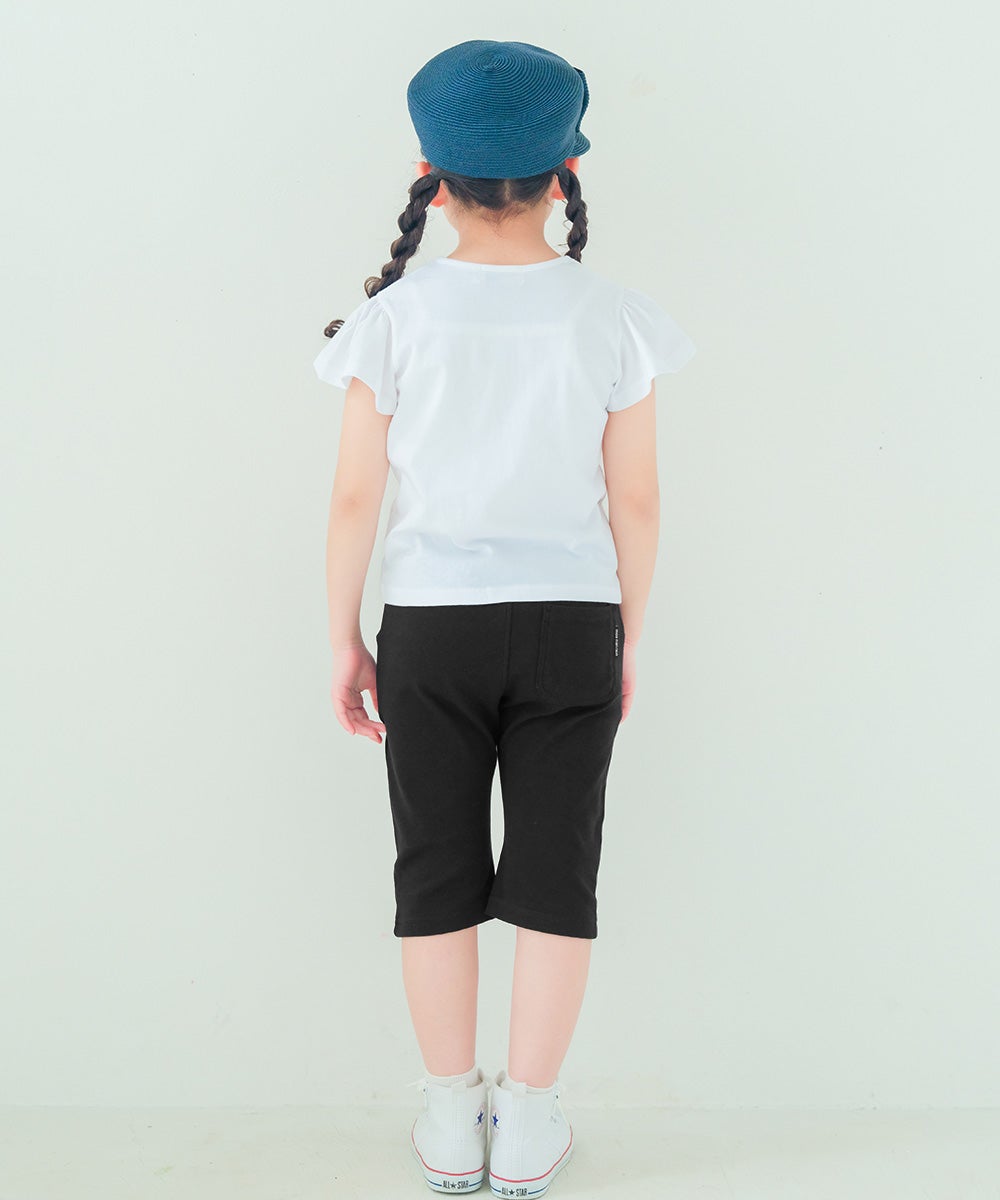 ベビー服 女の子 ニットストレッチ リボン刺繍 6分丈パンツ ブラック(00) モデル画像2