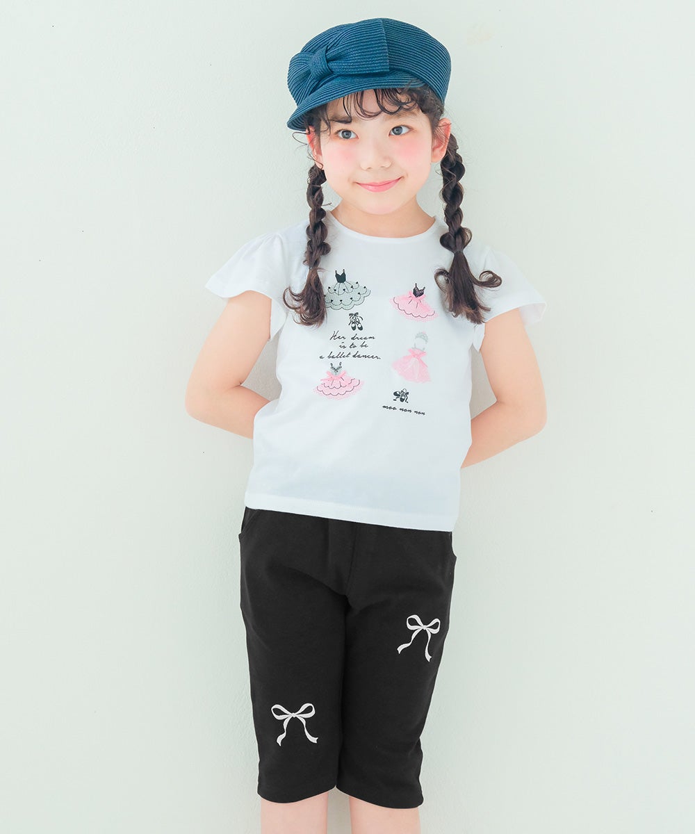 ベビー服 女の子 子ども服 こども キッズ ニットストレッチ リボン刺繍 ポケットつき 6分丈パンツ ブラック(00) モデル画像3