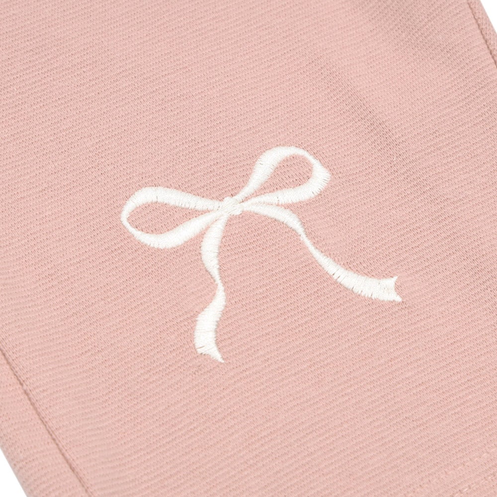 ベビー服 女の子 ニットストレッチ リボン刺繍 6分丈パンツ ピンク(02) デザインポイント1