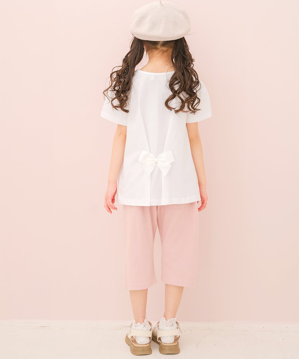 ベビー服 女の子 子ども服 こども キッズ ニットストレッチ リボン刺繍 ポケットつき 6分丈パンツ ピンク(02) モデル画像4