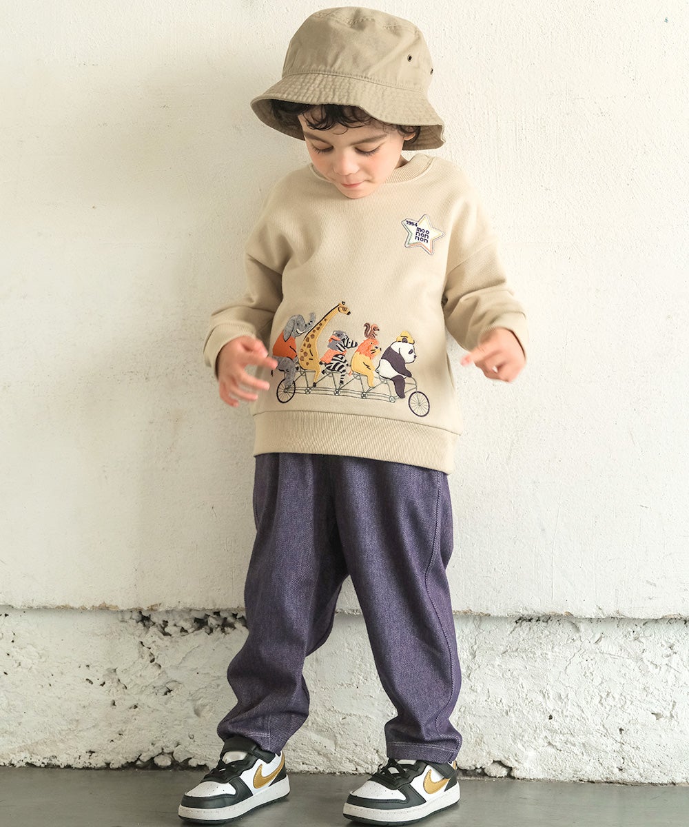 ベビー服 男の子 ロゴ 動物 刺繍 トレーナー ベージュ(51) モデル画像全身