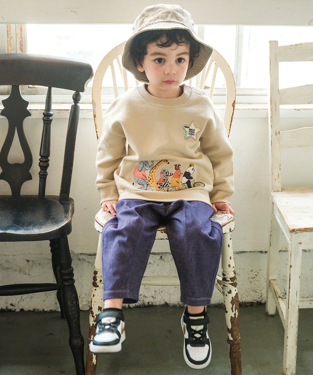 ベビー服 男の子 ロゴ 動物 刺繍 トレーナー ベージュ(51) モデル画像2