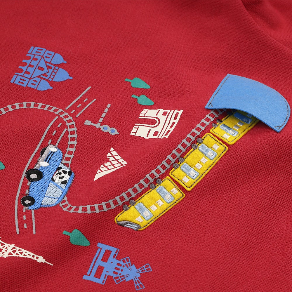 ベビー服 男の子 電車 車 刺繍 乗り物 トレーナー レッド(03) デザインポイント1