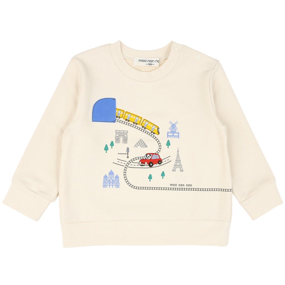 ベビー服 男の子 電車 車 刺繍 乗り物 トレーナー アイボリー(12) 正面