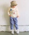 ベビー服 男の子 電車 車 刺繍 乗り物 トレーナー アイボリー(12) モデル画像全身