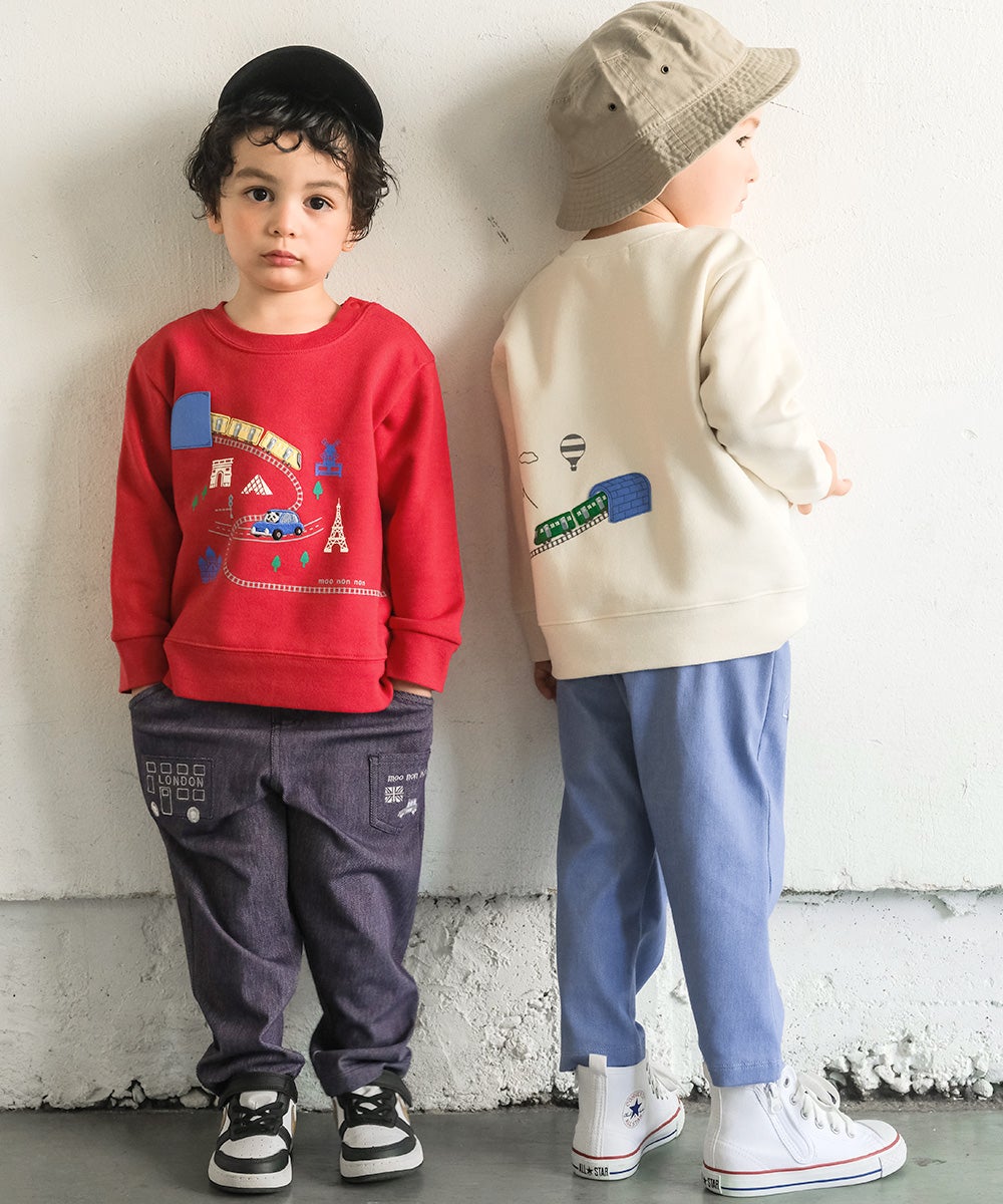 ベビー服 男の子 電車 車 刺繍 乗り物 トレーナー アイボリー(12) モデル画像4