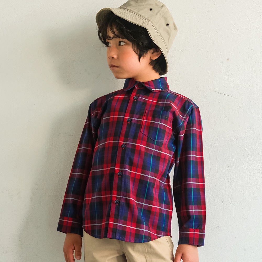 子供服 男の子 綿100％ タータンチェック柄 ロゴ刺繍 襟付きシャツ