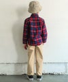 子供服 男の子 綿100％ タータンチェック柄 ロゴ刺繍 襟付きシャツ ネイビー(06) モデル画像2