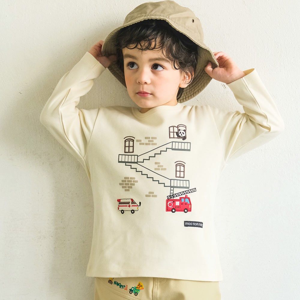 ベビー服 男の子 綿100％ 救急車 消防車 乗り物 モチーフ Tシャツ