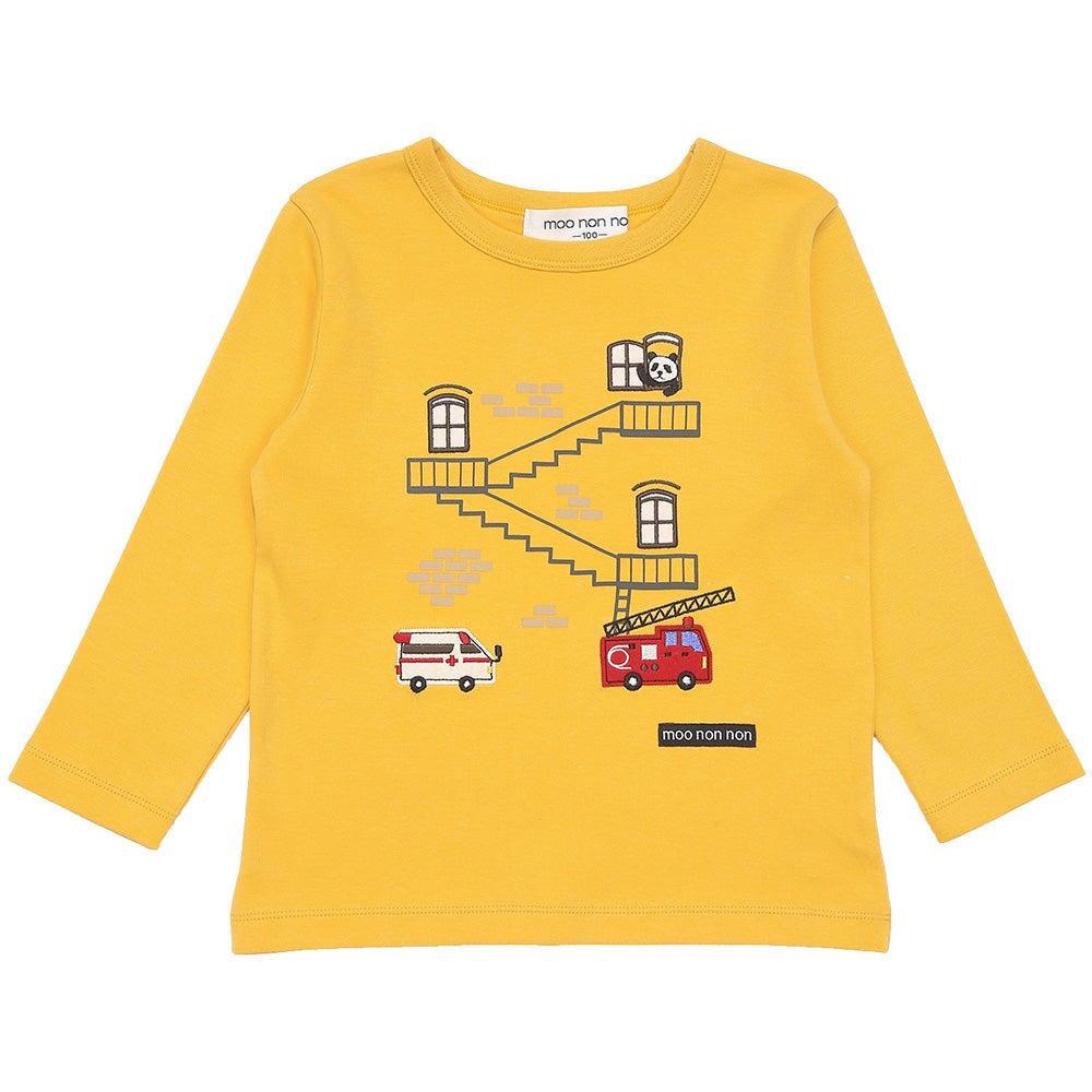 ベビー服 男の子 綿100％ 救急車 消防車 乗り物 モチーフ Tシャツ イエロー(04) 正面
