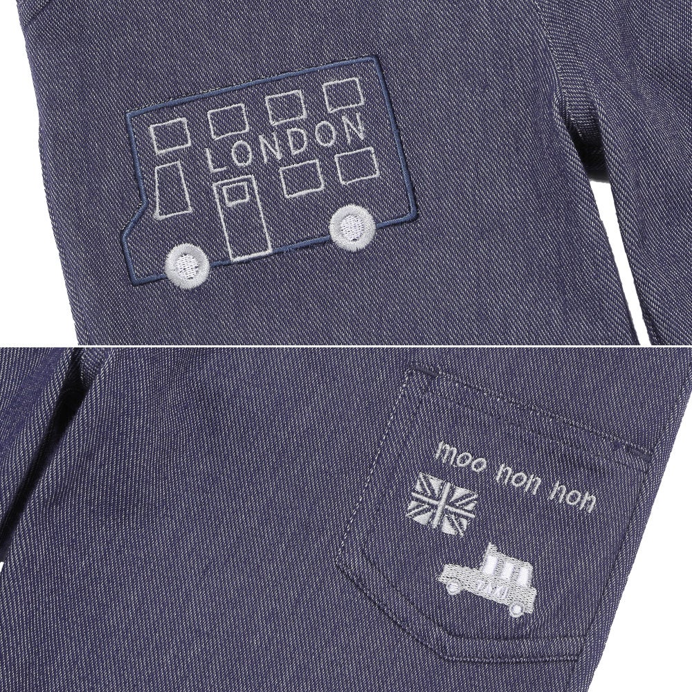 ベビー服 男の子 デニムツイルニット  ロンドンバス 刺繍 ストレッチ ロングパンツ ネイビー(06) デザインポイント2