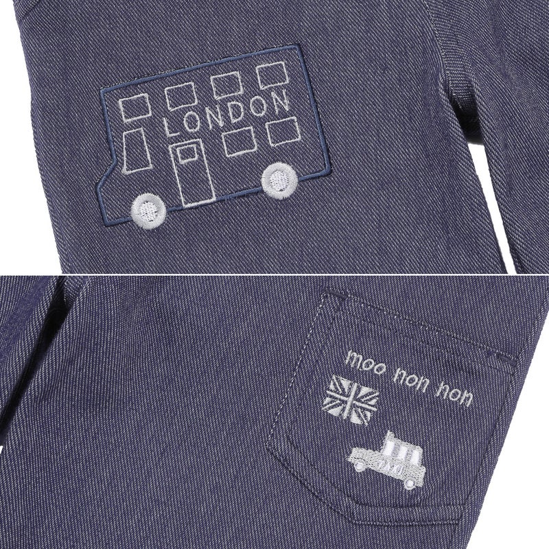 デニムツイルニット ロンドンバス 刺繍 ストレッチ ロングパンツ