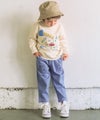 ベビー服 男の子 デニムツイルニット  ロンドンバス 刺繍 ストレッチ ロングパンツ ブルー(61) モデル画像アップ