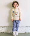 ベビー服 男の子 デニムツイルニット  ロンドンバス 刺繍 ストレッチ ロングパンツ ブルー(61) モデル画像全身