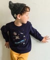 ベビー服 男の子 宇宙 電車 乗り物 ワッペン 刺繍 トレーナー ネイビー(06) モデル画像1