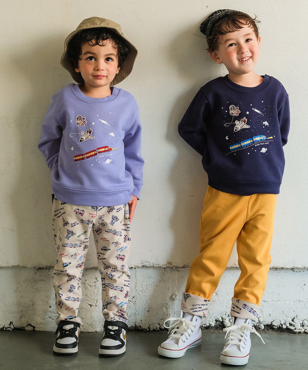 ベビー服 男の子 宇宙 電車 乗り物 ワッペン 刺繍 トレーナー ネイビー(06) モデル画像3