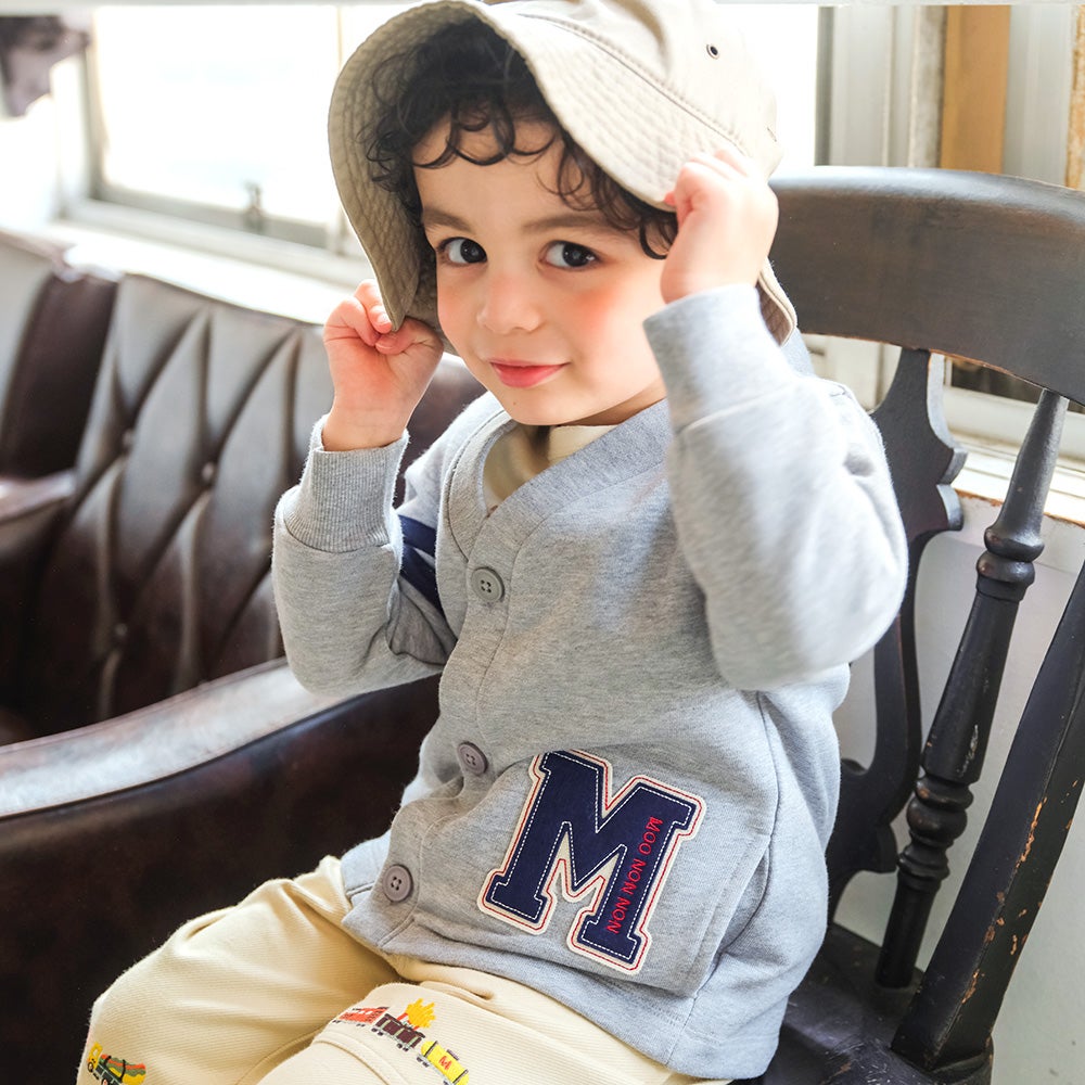 ベビー服 男の子 ロゴ ロンドンバス ワッペン 乗り物 カーディガン