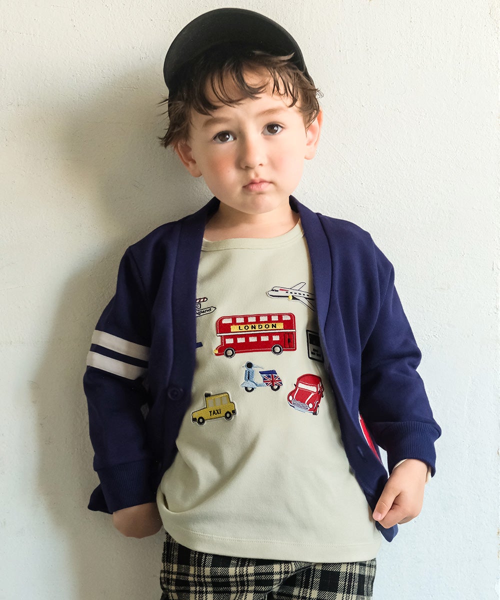 ベビー服 男の子 ロゴ ロンドンバス ワッペン 乗り物 カーディガン ネイビー(06) モデル画像1