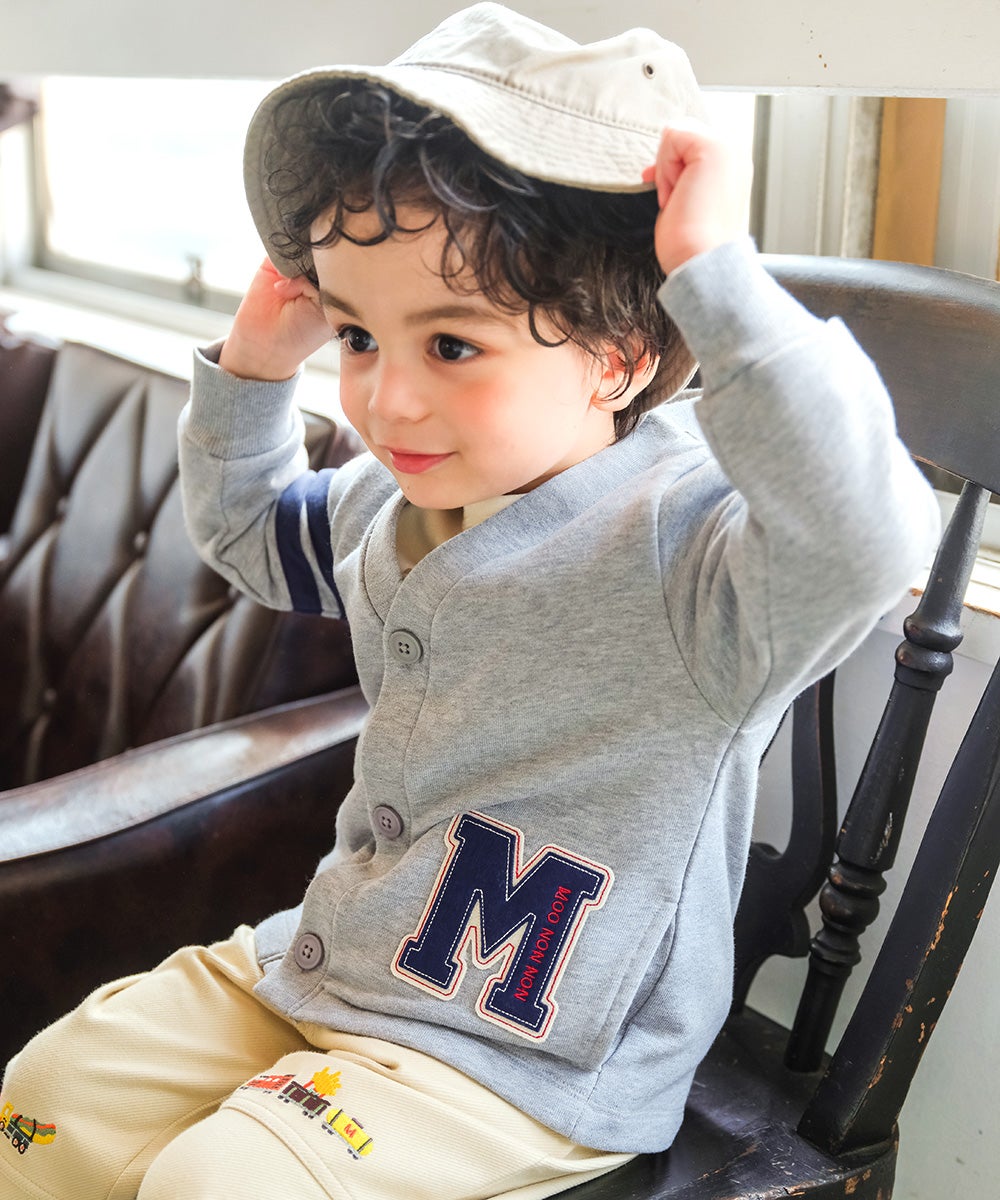 ベビー服 男の子 ロゴ ロンドンバス ワッペン 乗り物 カーディガン 杢ｸﾞﾚｰ(92) モデル画像1