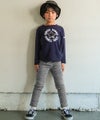 子供服 男の子 子ども服 こども キッズ ジュニア 綿100％ 迷彩柄 星ワッペン フロッキーロゴプリント ネイビー(06) モデル画像全身