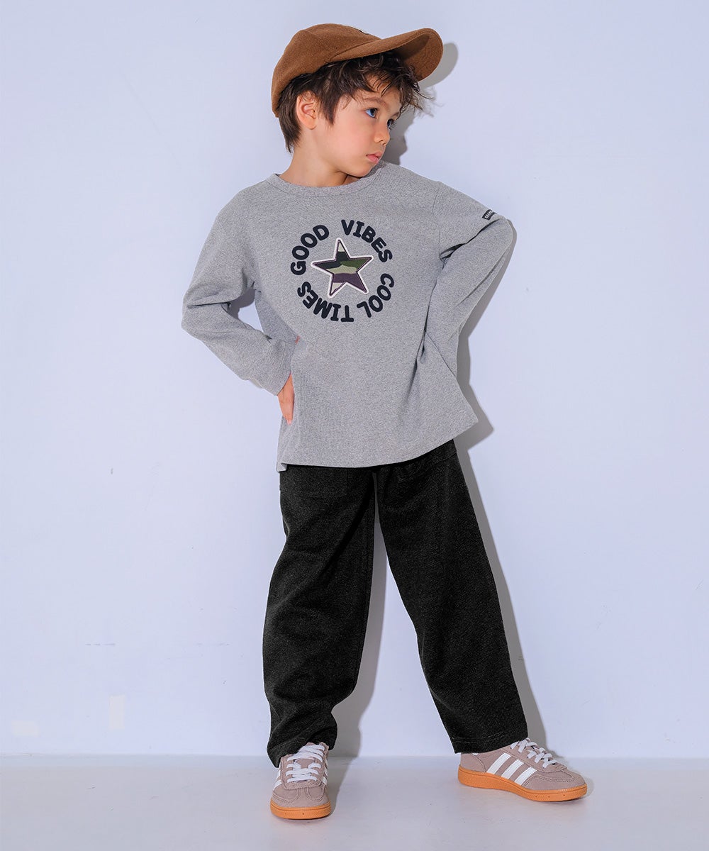 子供服 男の子 子ども服 こども キッズ ジュニア 綿100％ 迷彩柄 星ワッペン フロッキーロゴプリント 杢ｸﾞﾚｰ(92) モデル画像2