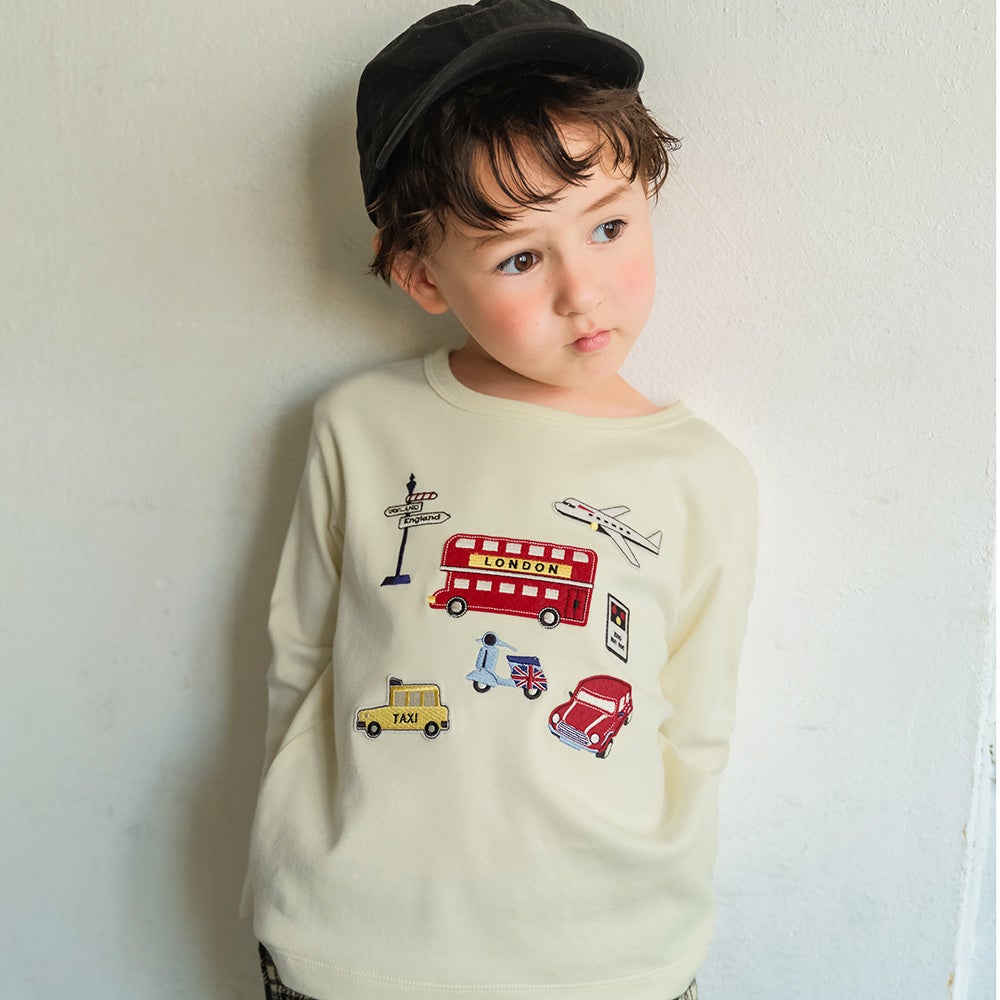 ベビー服 男の子 綿100％ ロンドンバス 乗り物 ワッペン Tシャツ