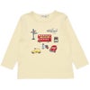 ベビー服 男の子 綿100％ ロンドンバス 乗り物 ワッペン Tシャツ アイボリー(12) 正面
