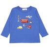ベビー服 男の子 綿100％ ロンドンバス 乗り物 ワッペン Tシャツ ブルー(61) 正面