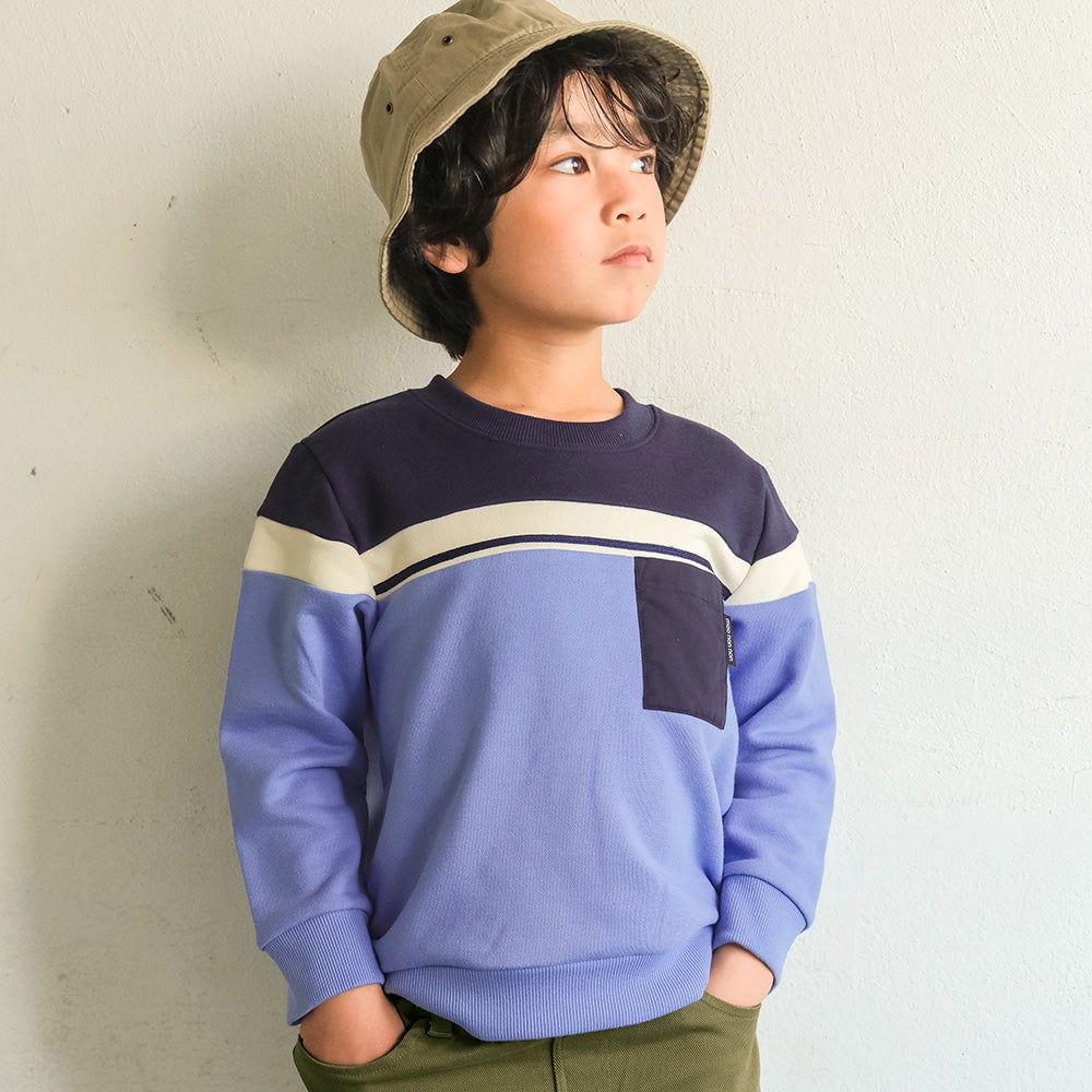 子供服 男の子 子ども服 こども キッズ ジュニア ポケットつき 配色切り替え 長そで 裏毛トレーナー