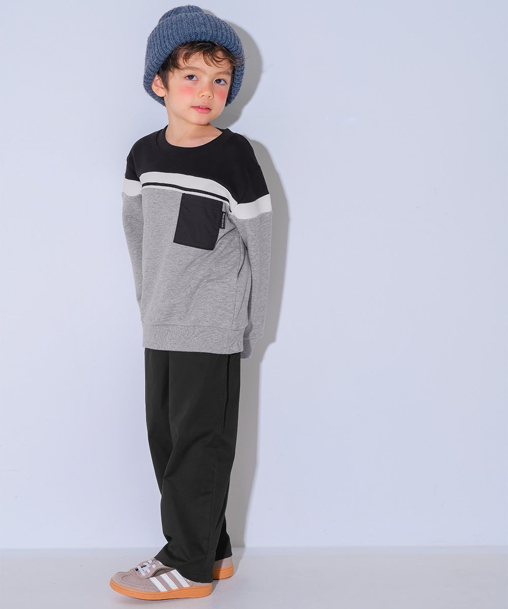子供服 男の子 子ども服 こども キッズ ジュニア ポケットつき 配色切り替え 長そで 裏毛トレーナー 杢ｸﾞﾚｰ(92) モデル画像全身